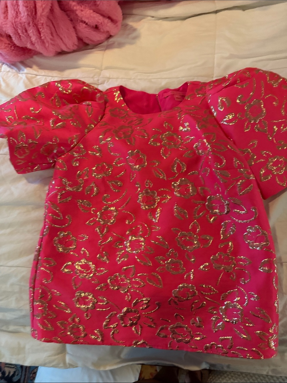Lilly Pulitzer Hot Pink Metallic Floral Puff Sleeve Top